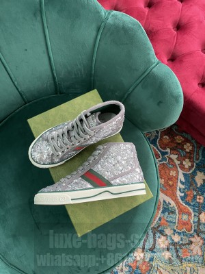 Gucci Unisex Tennis 1977 GG Multicolor high-top paillette Gray Sneaker 2021 Collection