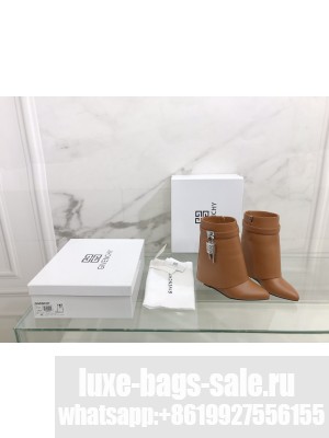 GIVENCHY SHARK LOCK ANKLE BOOTS IN LEATHER 2022 COLLECTION, BROWN