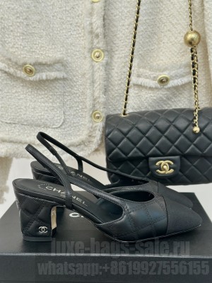 Chanel Quilted Lambskin & Grosgrain Slingback 6.5cm Pumps Black 2024