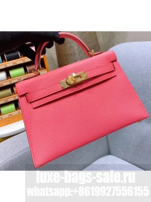 Hermes Mini Kelly II Bag in Original Epsom Leather Peach Red
