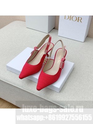 DIOR HEEL 6.5CM J'ADIOR SLINGBACK PUMPS IN COTTON EMBROIDERY RED 2022 COLLECTION