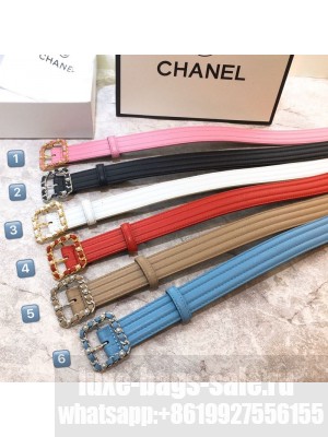 Chanel Striped Lambskin Belt 30mm with Pearl Chain Framed Buckle 2019 Collection