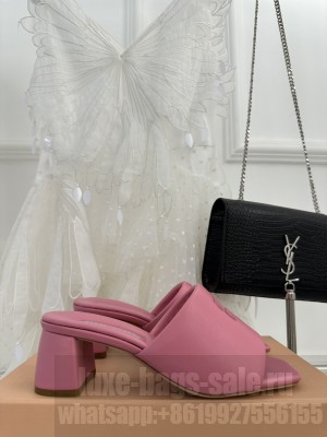 Miu Miu Lambskin 4.5CM Flat Slide Mule Pink