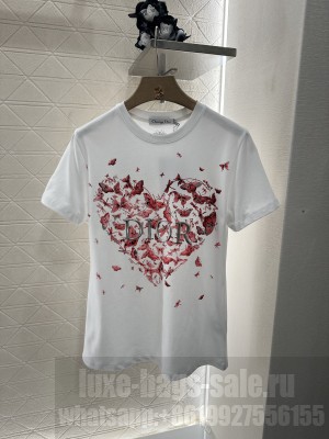 Christian Dior Dioramour T-Shirt White Cotton and Linen Jersey with Multicolor Cœur des Curiosités Motif