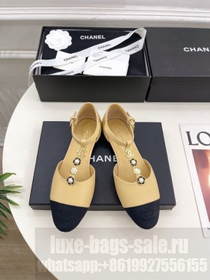 Chanel Lambsink & Grosgrain Camellia T-Strap Mary Janes Flat Sandals Beige 2025