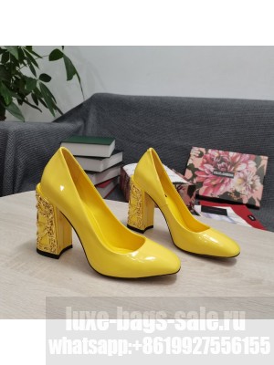 DOLCE & GABBANA LOGO HEEL 10.5CM PATENT LEATHER PUMPS 2022 YELLOW