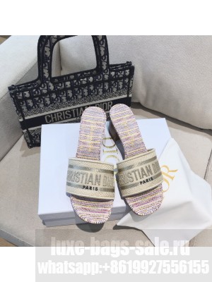 Dior Dway Heeled Slide Sandals in Multicolor Stripes Embroidered Cotton 2021 Collection 
