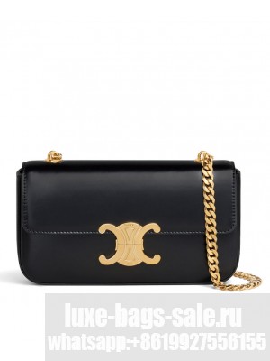 Celine Chain Shoulder Bag Triomphe In Shiny Calfskin Black