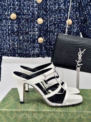 Gucci Slim Horsebit Leather Heel Slide Sandals white