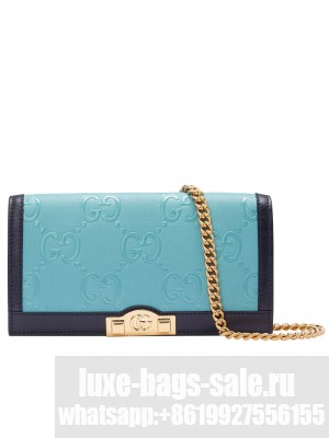 Gucci GG Wallet With Chain 676155 Light Blue