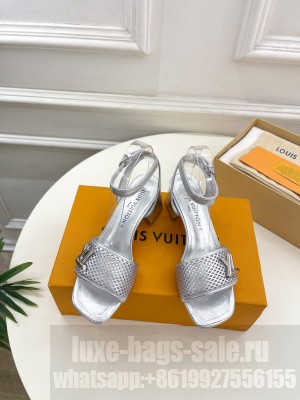 Louis Vuitton Shake Heel 5.5cm in Perforated Calf Leather Sandals Silver