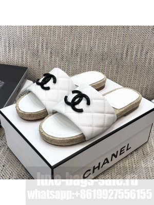 Chanel Quilted Lambskin Flat Espadrilles Slide Sandals White Spring/Summer 2021 Collection