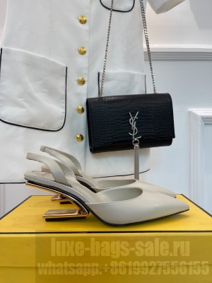 FENDI FIRST  White calfskin leather high-heeled 7cm slingbacks