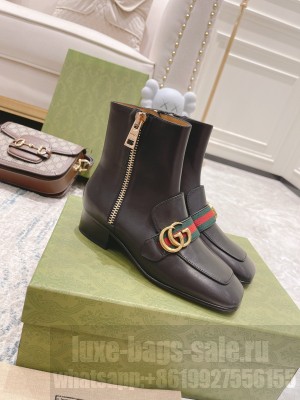 Gucci Women's 75mm Double G White leather with green and red Web ankle boot 2021 Collection