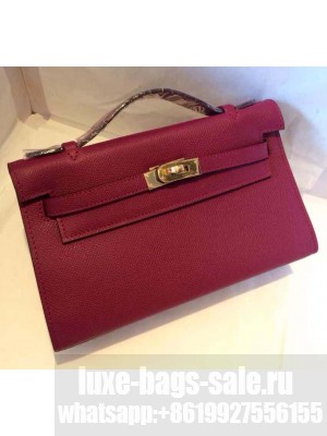 HERMES KELLY 22 EPSOM LEATHER CLUTCH BAG IN dark red