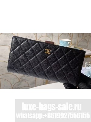 Chanel Classic Bi-fold Wallet Clutch Bag With Handle Strap A70525 Grained Calfskin Black/Gold