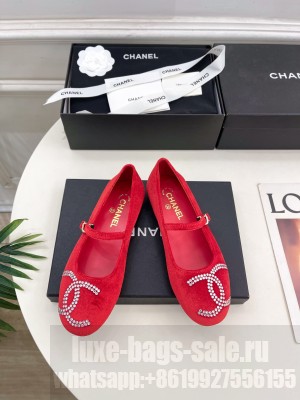 Chanel mary janes velvet CC crystal logo red 2025