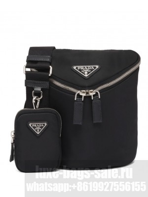 Prada Re-Nylon And Leather Shoulder Bag 2VH147 Black