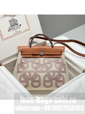 Hermes Herbag 31CM Original Canvas Print Leather & Calfskin 48887 Cream&Brown