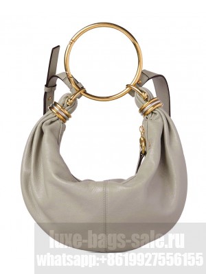 Chloe Small Bracelet Hobo Bag In Grained Leather Gray