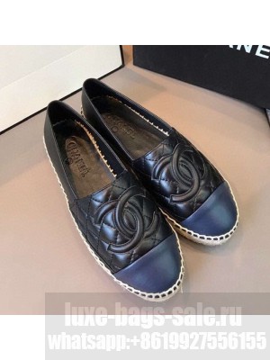 Chanel Quilted Calfskin Flat Espadrilles G29762 Black/Navy Blue 2020 Collection