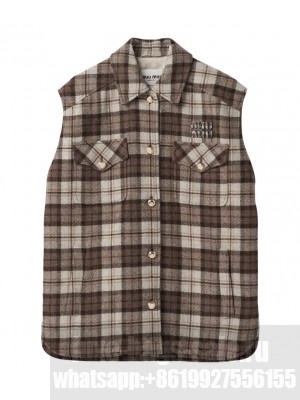 Miumiu Women's Check Blouson Vest Coffee