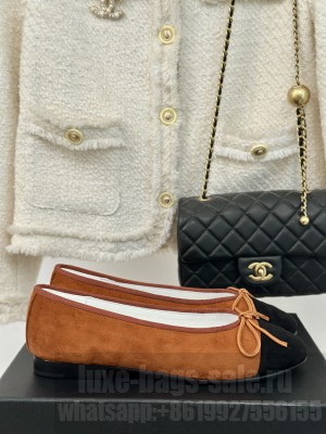 Chanel Velvet Ballet Flats Brown/Black 2024 