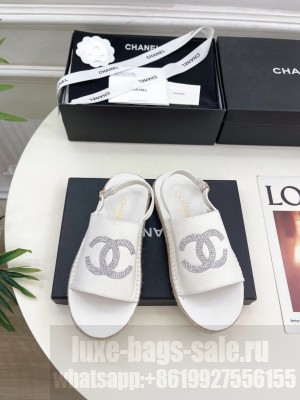 Chanel Canvas CC Rhinestone Espadrilles Slide Mules White 2025