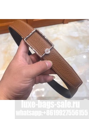 Hermes Width 3.2cm Oscar Buckle Reversible Leather Belt Brown/Silver