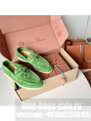 Loro Piana Unisex Summer Charms Walk Suede Loafers Green 02