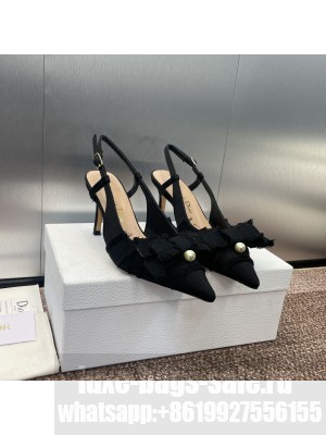 Dior Adiorable Slingback 7cm Pump Black Fringed Grosgrain