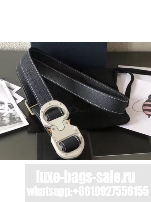 Dior Width 2.5cm Belt with Round CD Buckle in Grained Calfskin Navy Blue 2019