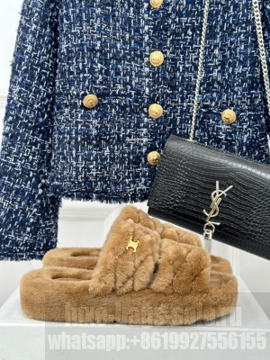 CELINE FUR SLIDES TRIOMPHE IN SHEARLING BROWN