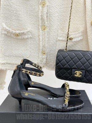 Chanel Calfskin Heel Sandals 3.5cm with Logo Charm Black 2025