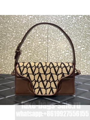 VALENTINO V-logo LOCO sheepskin and fabric handbag 2560 black