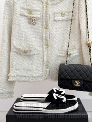 Chanel Suede Flat Slides Sandal with Maxi CC Black/White 2025