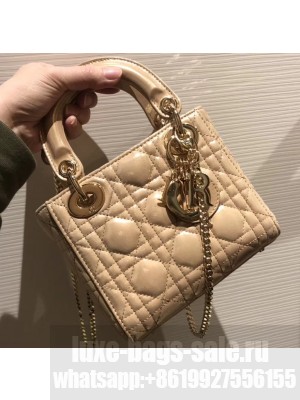 Lady Dior Mini Bag in Cannage with Chain Pearl Gold