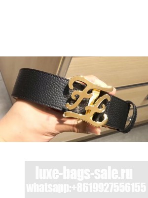 Fendi Width 4cm Leather Belt with FF Karligraphy Buckle Black/Gold
