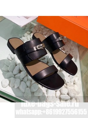 Hermes Calfskin Avenue Sandal Black 2020 Collection