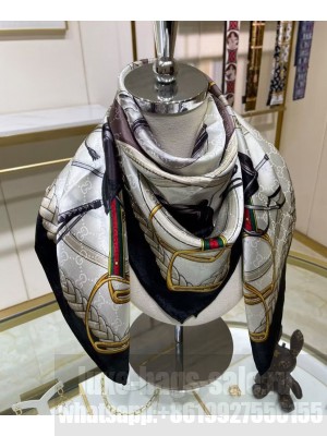 Gucci Women's Equestrian Print Silk Scarf Black