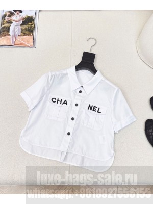Chanel Women's Lettering Embroidered cropped Shirt White