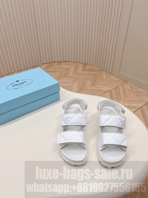 Prada Metal lettering logo Leather sandals 2024 White