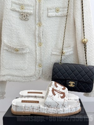 Chanel Tweed CC Logo Slide Mule White 2025