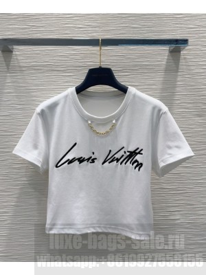 Louis Vuitton Women's Letter Print Cropped T-shirt Black