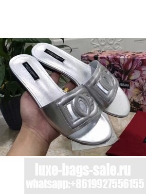 Dolce & Gabbana Calfskin Flat Sliders Silver With DG Millennials Logo 2021