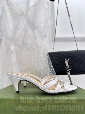 GUCCI WOMEN'S CRYSTAL INTERLOCKING G SLIDE SANDAL WHITE