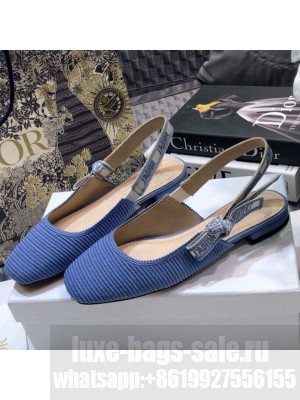 Dior x Moi Slingback Ballerinas Flats in Blue Ribbon Embroidered Cotton Spring/Summer 2021 Collection