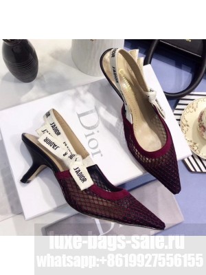 Dior J'Adior Slingback Fishnet Pump With 6.5cm Heel Burgundy 2020 Collection