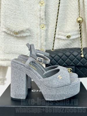 Chanel 12cm Wool Platform G45740 Sandals Grey 2024 