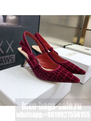 Dior J'Adior Slingback Pumps 6.5cm in Red Crocodile-Effect Embroidered Velvet 2021 Collection